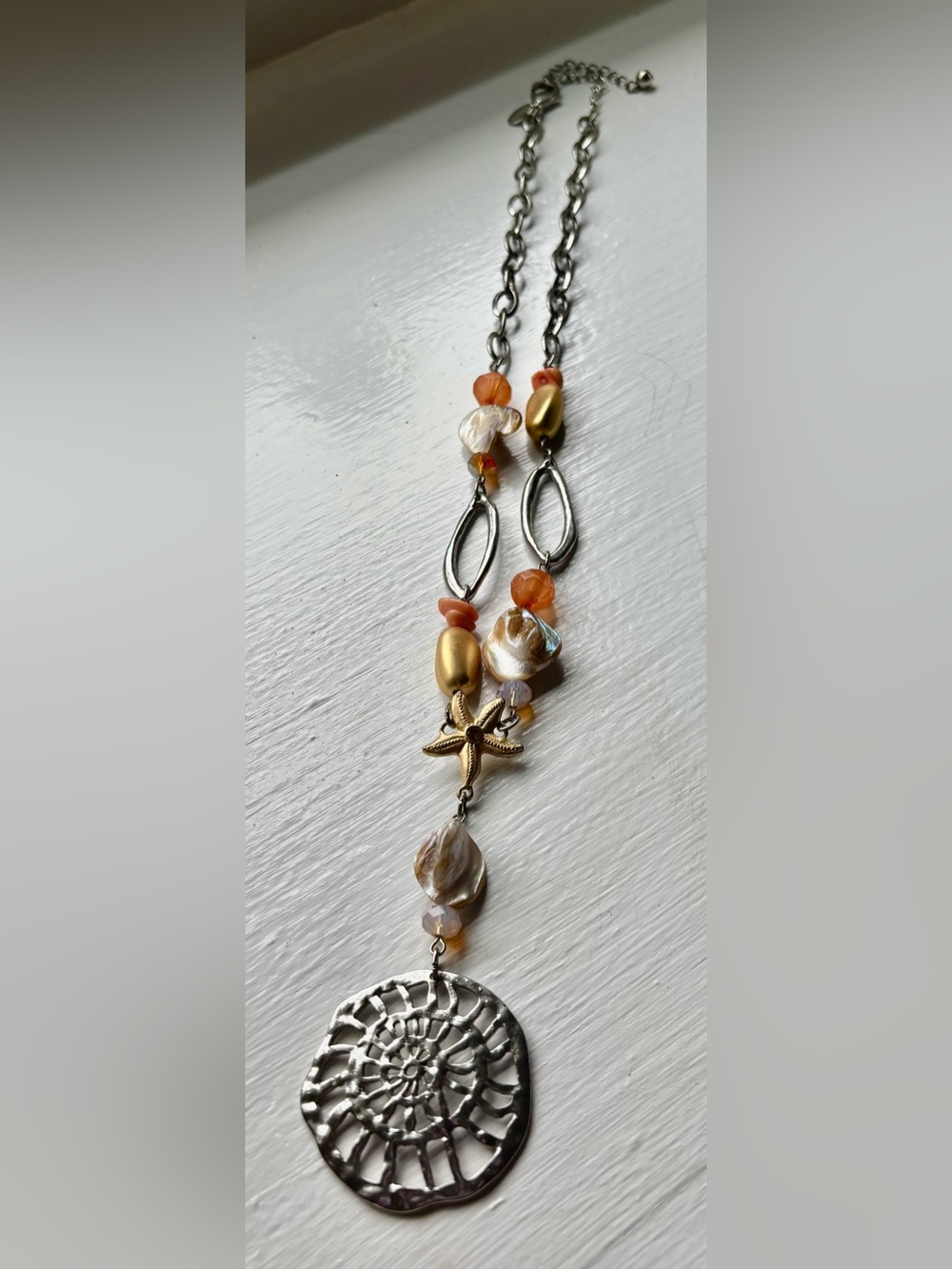 Chico's Silver and Gold Coastal Pendant Necklace with Amber Accents - Picture 1 of 3